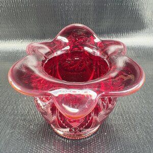 LE Smith Amberina Cadmium UV Glowing Glass Vase Bowl Jack In Pulpit Glass VTG